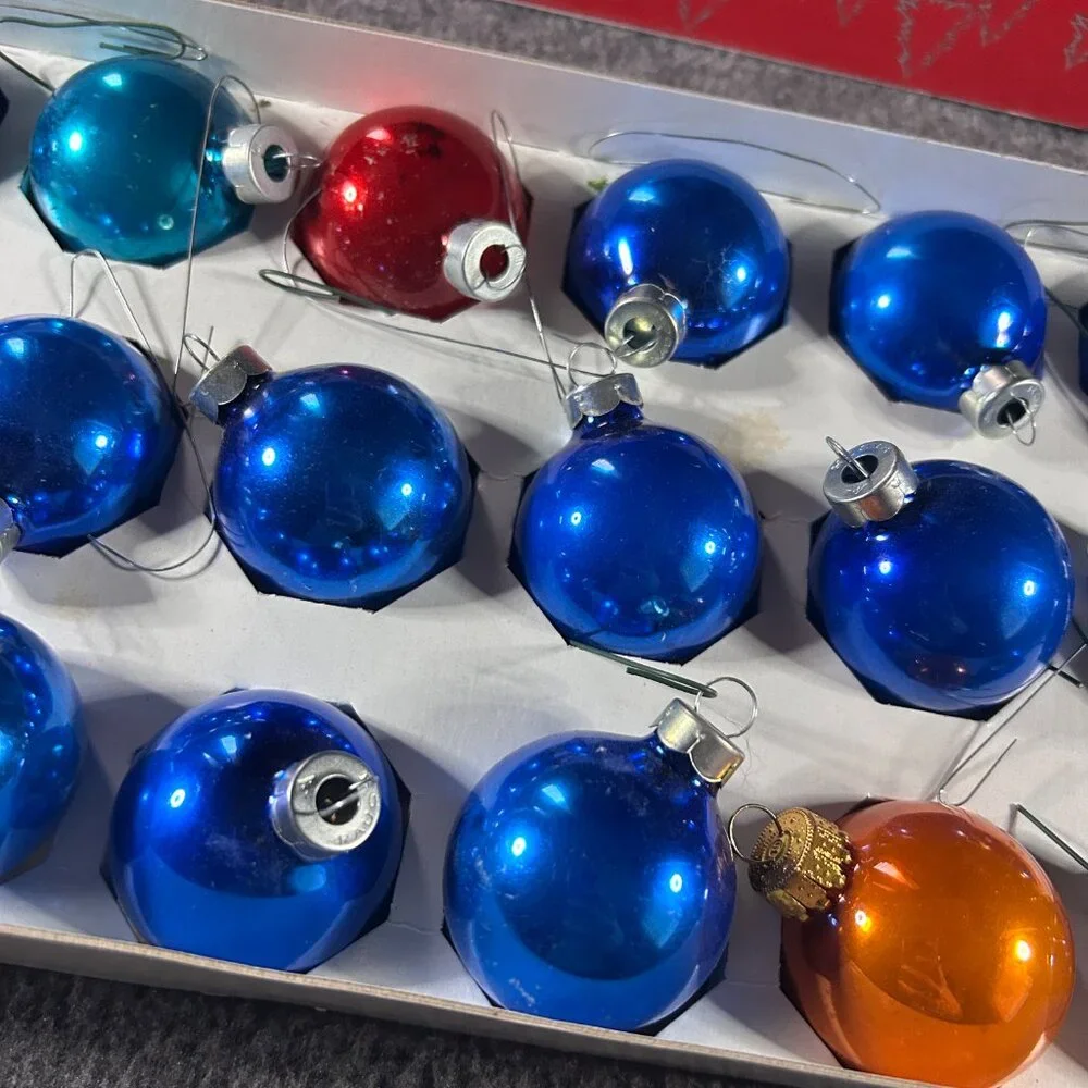 Vintage Rauch Glass Christmas Ornaments Blue Red 1-3/4